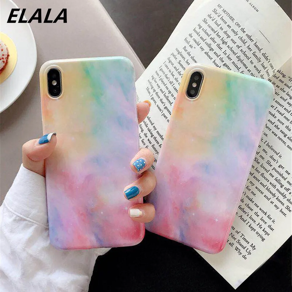 Elala глянцевый чехол для телефона iPhone XR мягкий IMD цветной глиттер задняя крышка 6 S 7