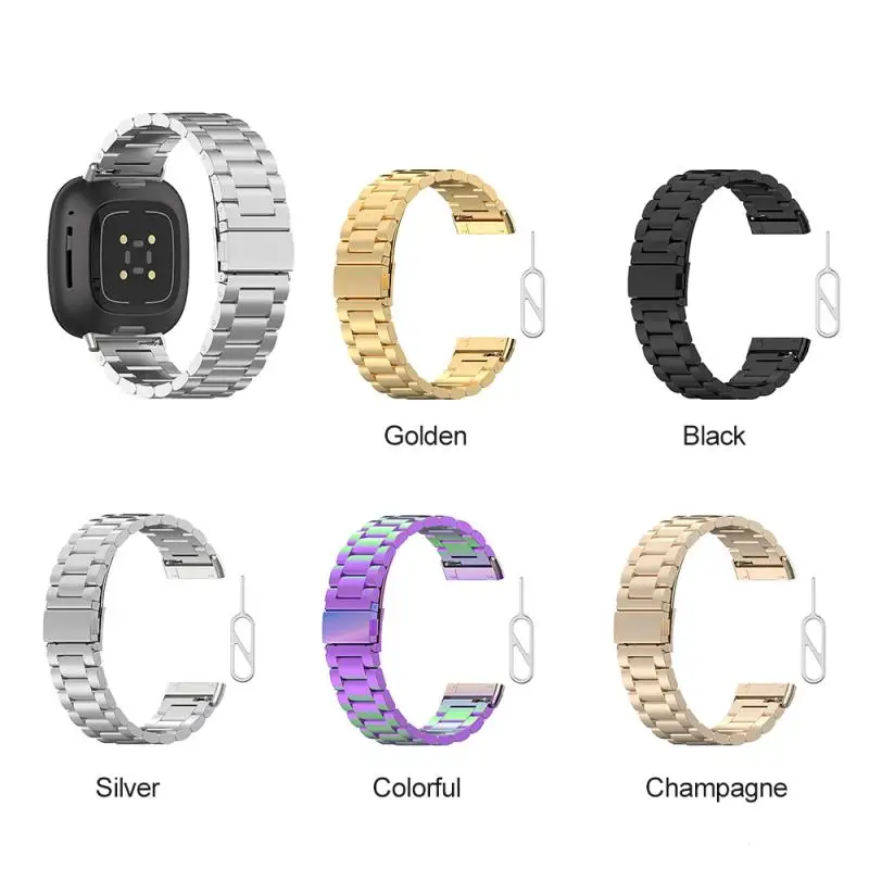

Для умных часов Fitbit Versa3/Fitbit Sense, стальной ремешок с тремя бусинами, стальной ремешок 23,2 мм, спортивный ремешок для часов, Аксессуары Для Fitbit