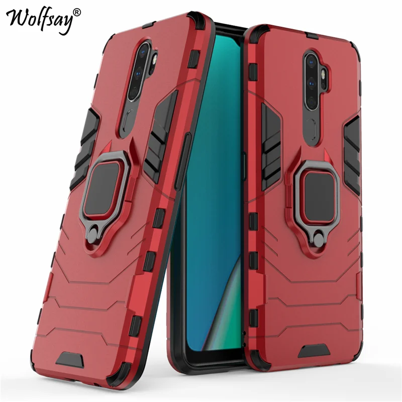 Для Oppo A5 2020 Чехол Броня Магнитная присоска подставка противоударный полный край