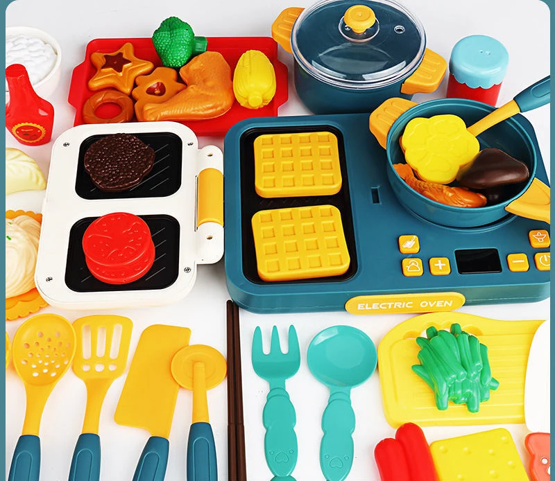 

Children's Kitchen Simulation Play House Toys Set Steam Hot Pot Kids Family Kitchen Barbecue Cooking Toys Girl Boy Festival Gift
