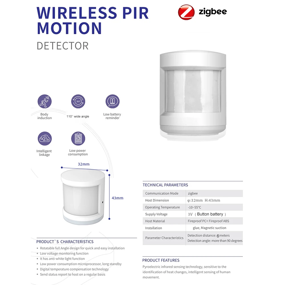 

Tuya ZigBee/WiFi PIR Motion Sensor Wireless Infrared Detector Security Burglar Alarm Sensor Smart life APP Control Compatible