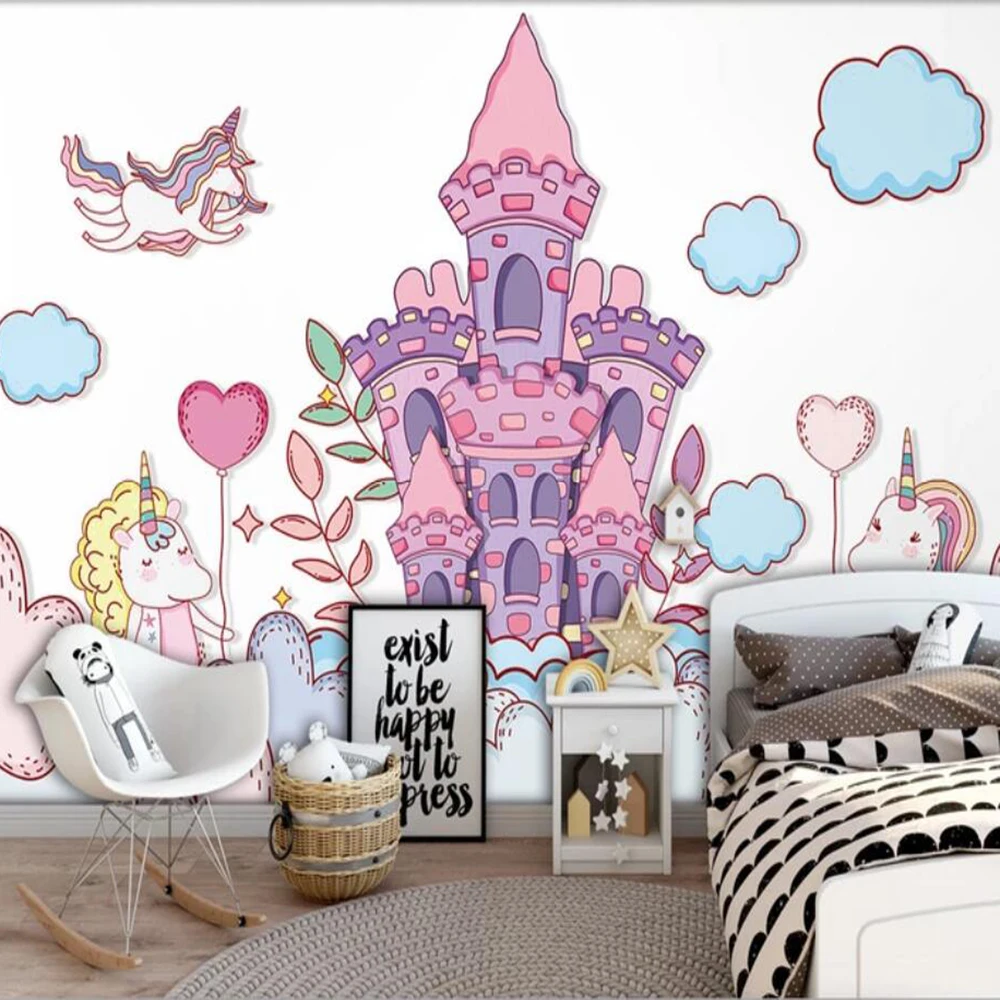 Milofi custom 3D wallpaper mural castle flying unicorn children's room background wall living bedroom decoration painting w |