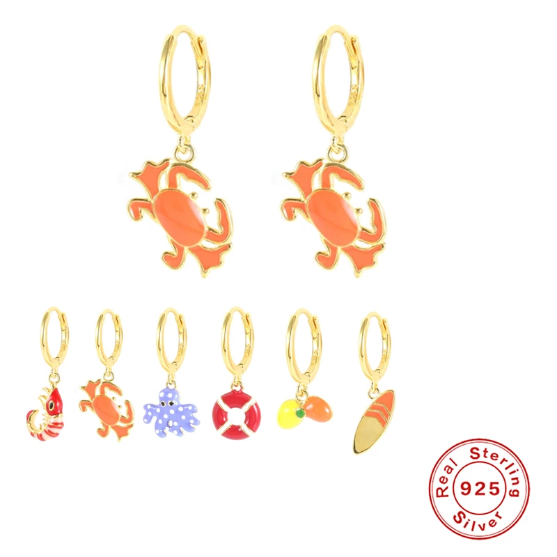 

MC Silver 925 Earrings For Women 2021 Korean 1Pair Animal/Fruit Small Hoop Earrings Jewelry Gifts For Women Crab Drop Aretes