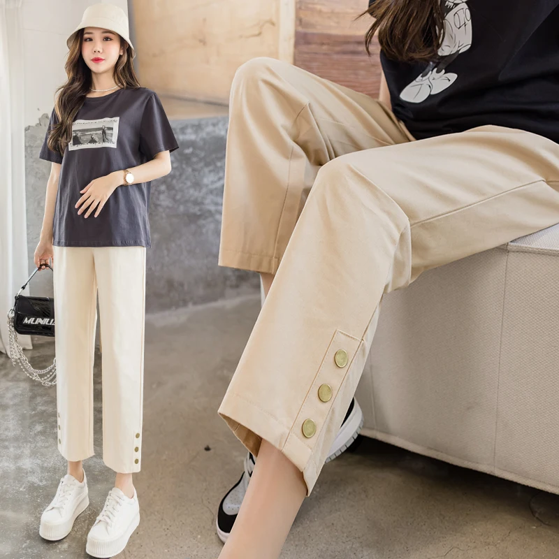 

8515# Summer Thin Cotton Maternity Straight Pants Wide Leg Loose Elastic Waist belly Casual Pants Clothes for Pregnant Women