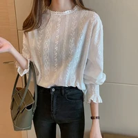 sexy lace shirt spring women long sleeve linen cotton girls blouse femme casual white tops women blouses small vest 2021 club