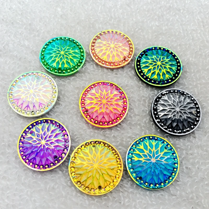 100 шт./лот 20 мм с двумя отверстиями пришитые полимерные Стразы AB Пришивные цветы