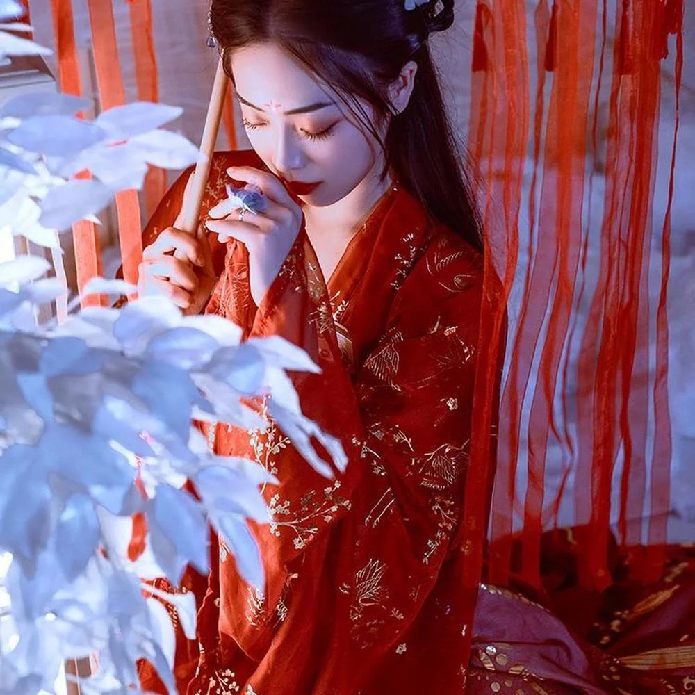 

Ancient Chinese dress women's traditional female Hanfu plus tang dynasty dance costumes folklore dressed as red fairies