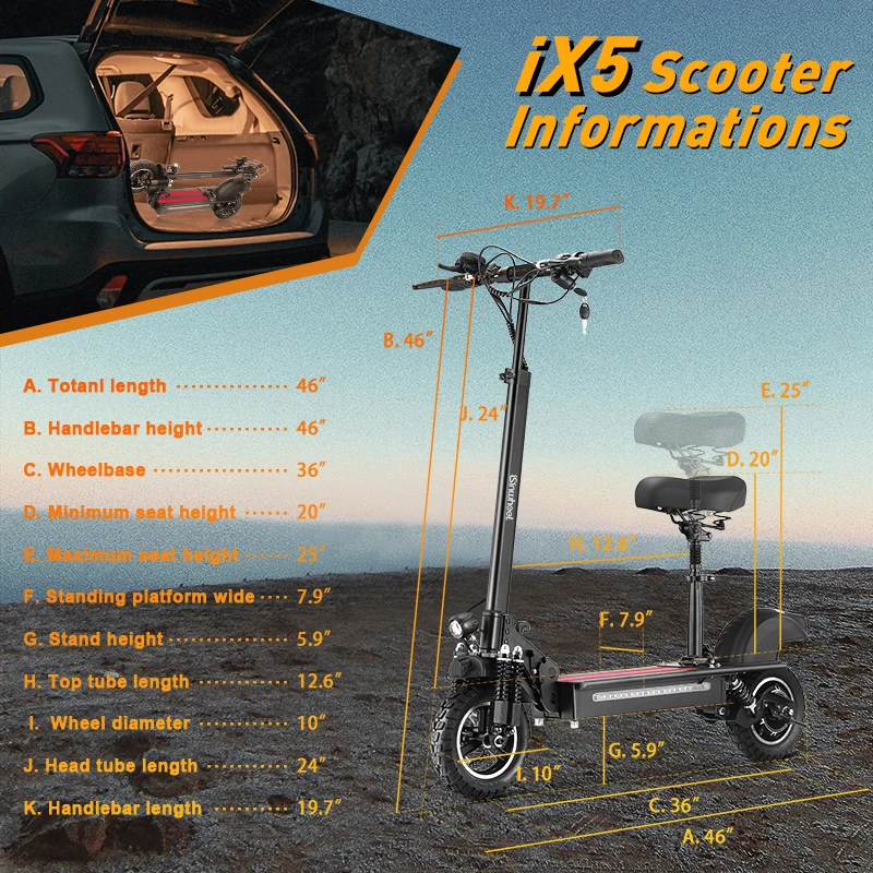 Электрический скутер IX5 2021 10 дюймов для бездорожья 45 км/ч 600 Вт 15 Ач складной