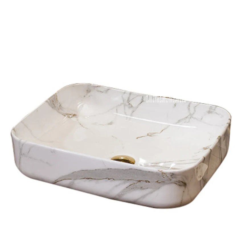 

Прямоугольная керамическая раковина для ванной комнаты в Европейском стиле, ручная мойка с одним отверстием, современная простая гостиничная миска выше