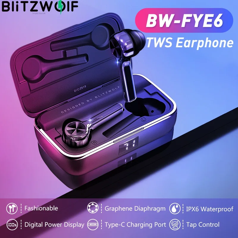 BlitzWolf In ear Беспроводной наушники вкладыши TWS с сенсорное управление графеновая