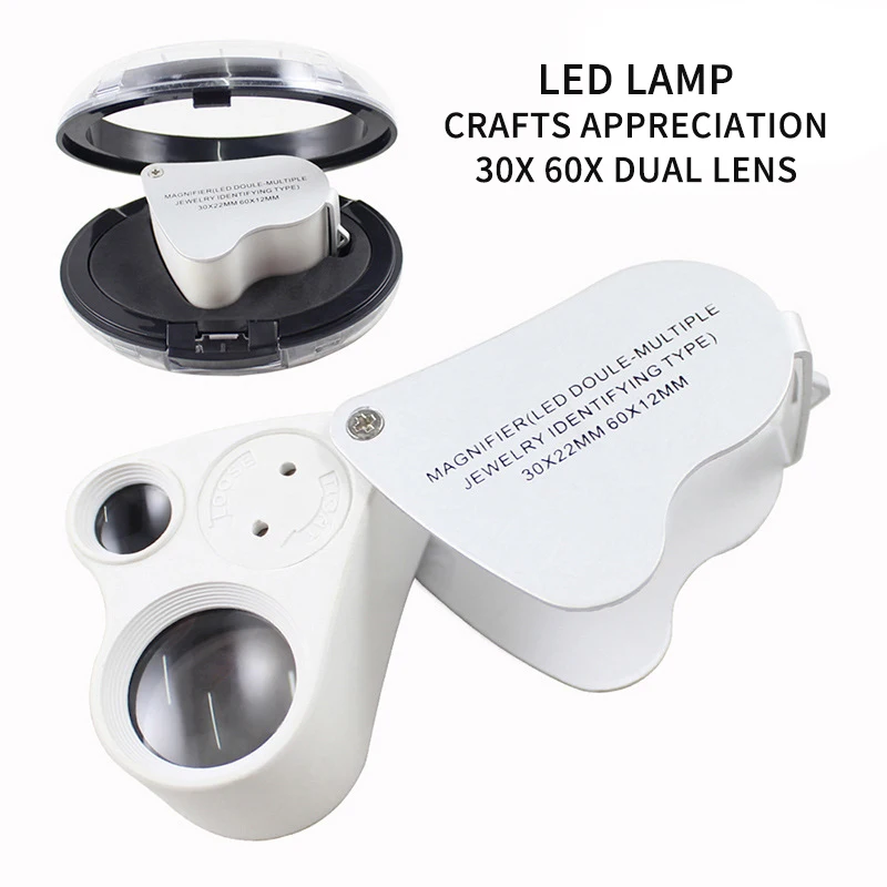 Цена по прейскуранту завода 30X 60X светящаяся Лупа стеклянная лупа с двумя линзами