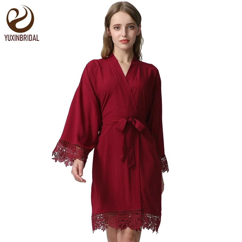 YUXINBRIDAL хлопковые кружевные халаты для подружки невесты с отделкой женский