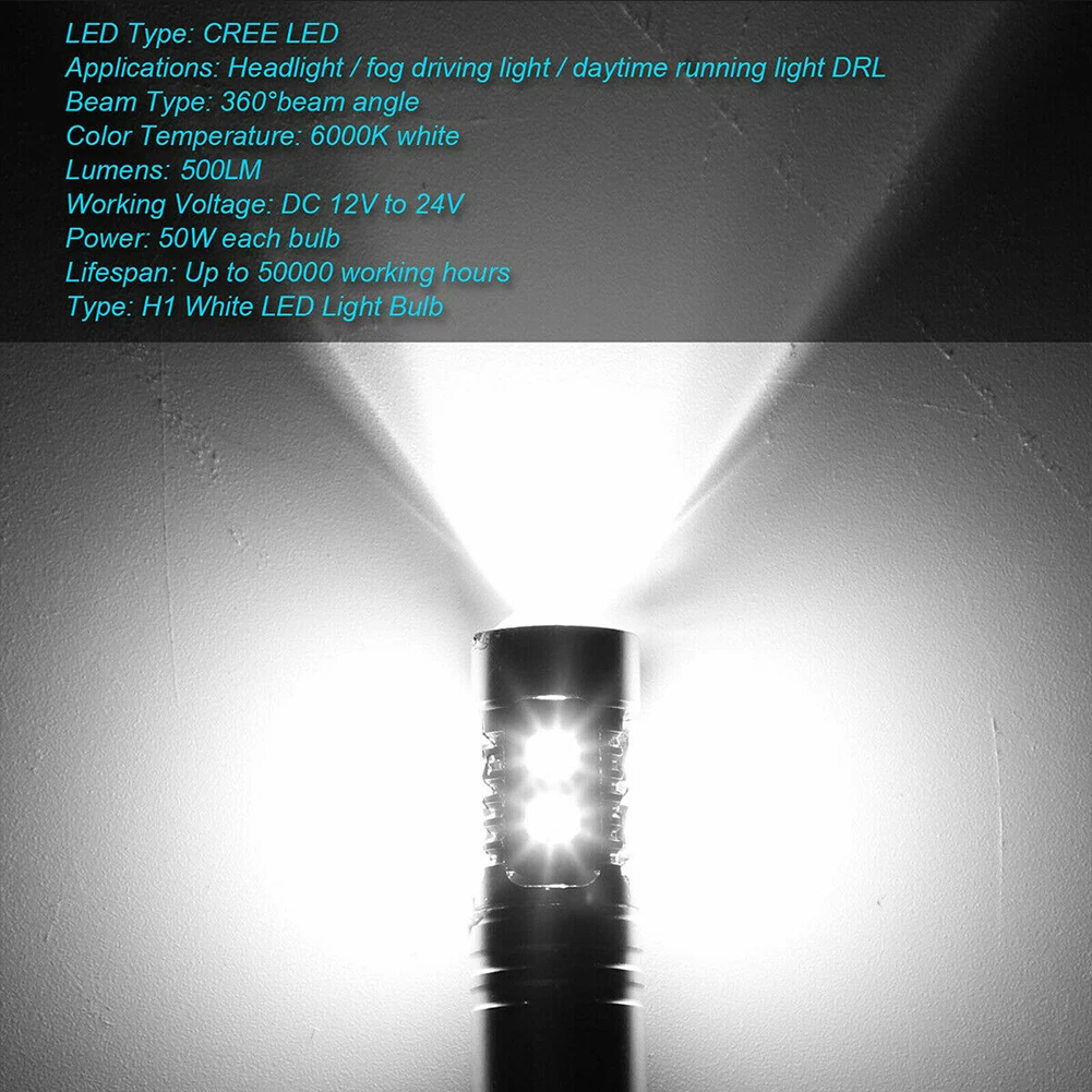 

2pcs H1/H3 LED Headlight Bulb Waterproof Super Bright Fog Light Running Light 6000K White