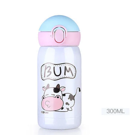 300ml white Bpa-free 300 мл детская питьевая 304 соломка из нержавеющей стали термос чашка переносная веревка Мини-термос мультфильм бутылка для воды и чая - Цвет: 300ml white
