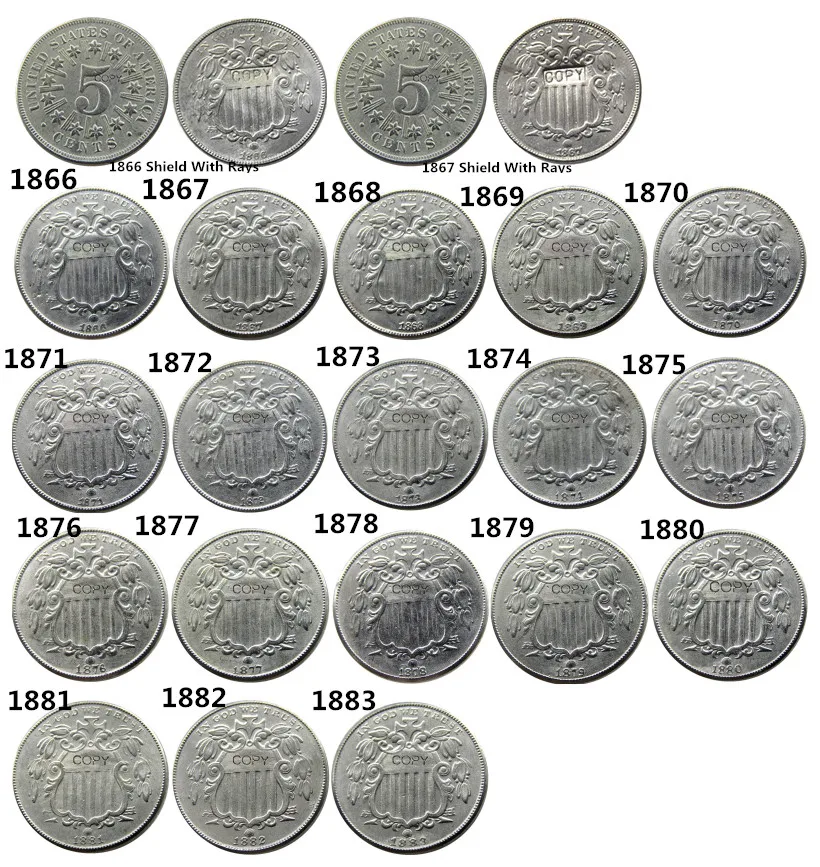 

США набор (1866 -1883) 20 шт пять центов копия из никеля монеты