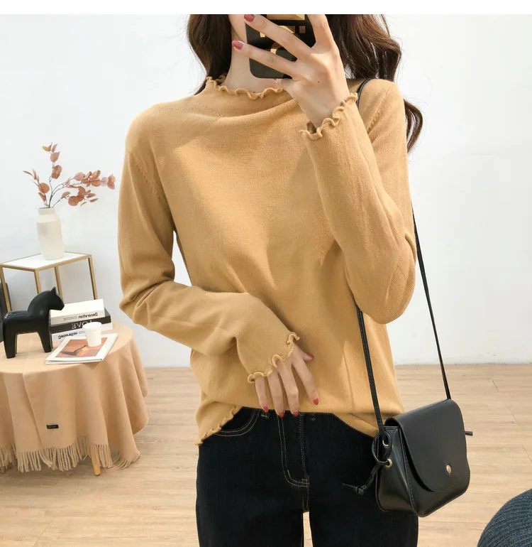 

Autumn Winter Wool Cashmere Sweater Women Solid Long Sleeve Knitted Pullovers Top Women Turtleneck Sweater Pullover Loose Jumper