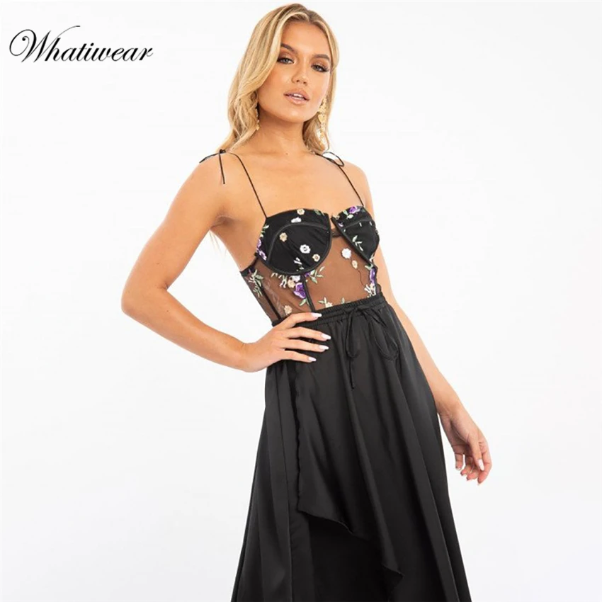 Whatiwear Кружевное боди на шнуровке с вышивкой женское Горячие сексуальные Тедди 2019