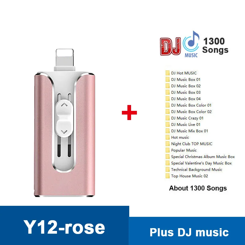 Y12-USB3.0-R-DJ 3 в 1 OTG USB флеш-накопитель Флешка 3,0 16 ГБ 32 ГБ 64 ГБ 128 ГБ флеш-накопитель для iphone 8 7 Plus 6 6s Plus 5s ipad карта памяти ФЛЕШКА usb c flash флешка мини small usb drives - Цвет: Y12-USB3.0-R-DJ