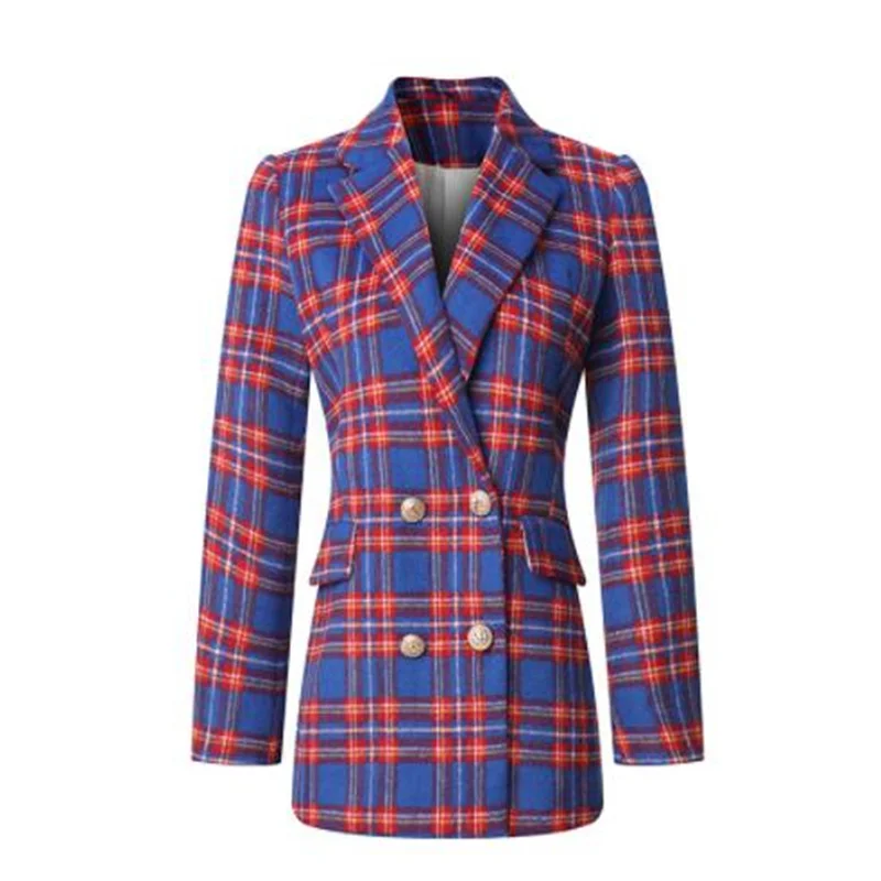 Plaid suits womens blazers jacket autumn and winter fashion short clothes double-breasted European and American new style