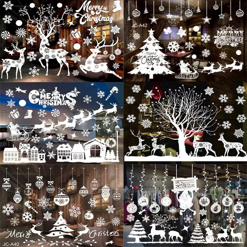 Navidad Merry Christmas Window Stickers Santa Claus Xmas Tree Wall Sticker natal Decorations for Home new year gifts | Дом и сад