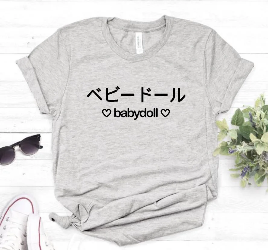 Babydoll, японская, розовая, с буквенным принтом, женская футболка, повседневная, хлопок, хипстер, забавная футболка для девочек, топ, футболка, 8 цветов, Прямая поставка, BA-201