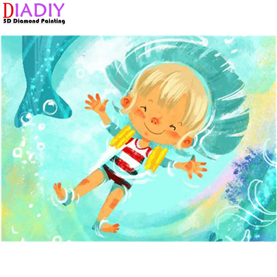 

Cartoon Swimming Scene Cute 5D Diy Full Square and Round Diamond Painting Embroidery Cross Stitch Kit Wall Art Club Home Decor