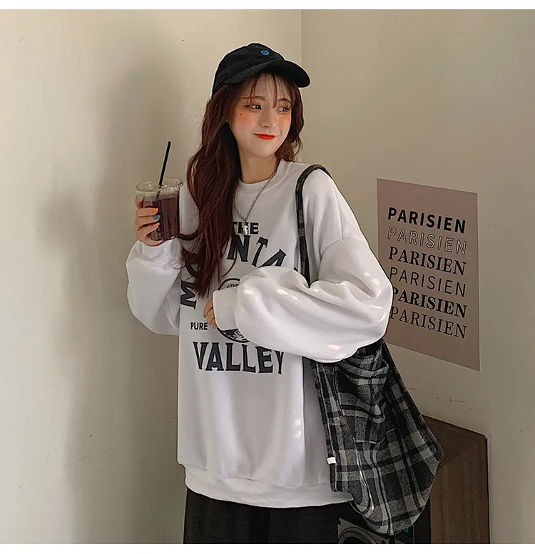 

XZ1123 2021 Simple and casual loose Plus velvet thick women's Korean version of the all-match Sweatshirts