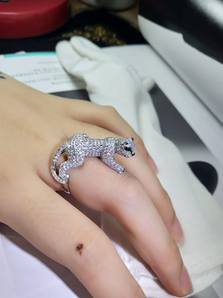 Новый модный дизайн полный кубический zirconial кольцо с пантерой 3D зеленые глаза