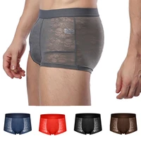 summer ice silk boxer breathable see through underwear men floral print boxershorts elastic nylon men panties male underpants