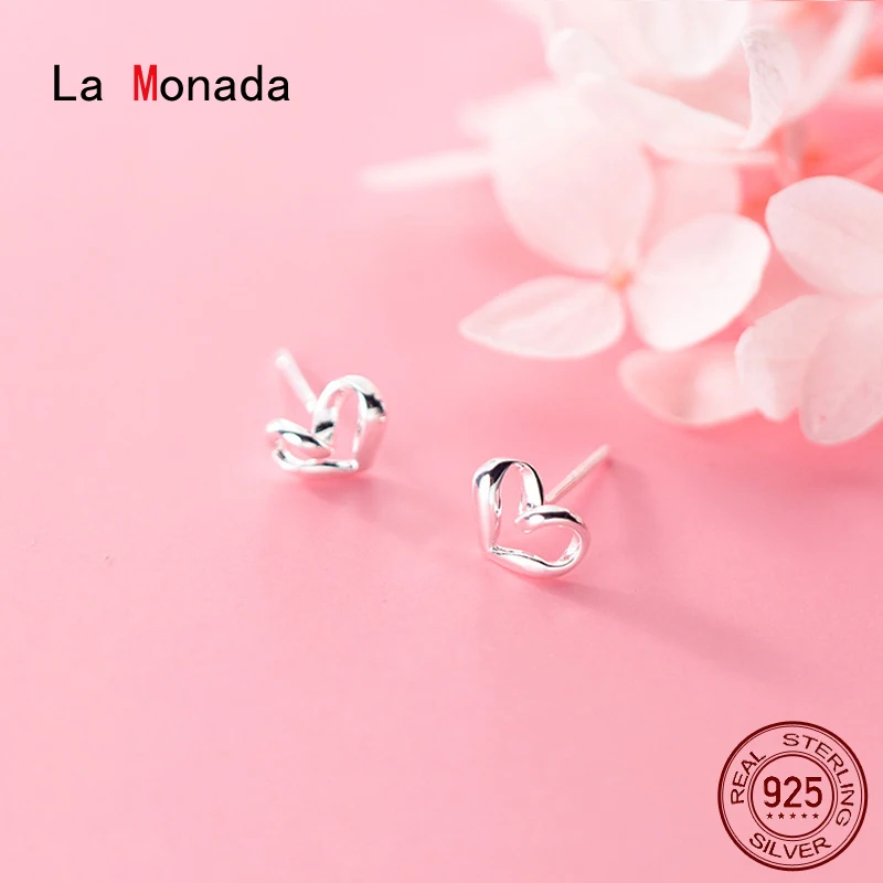

Женские серьги-гвоздики La Monada в форме сердца, маленькие серьги из серебра 925 пробы, модные маленькие серьги-гвоздики для женщин, серебро 925 пр...