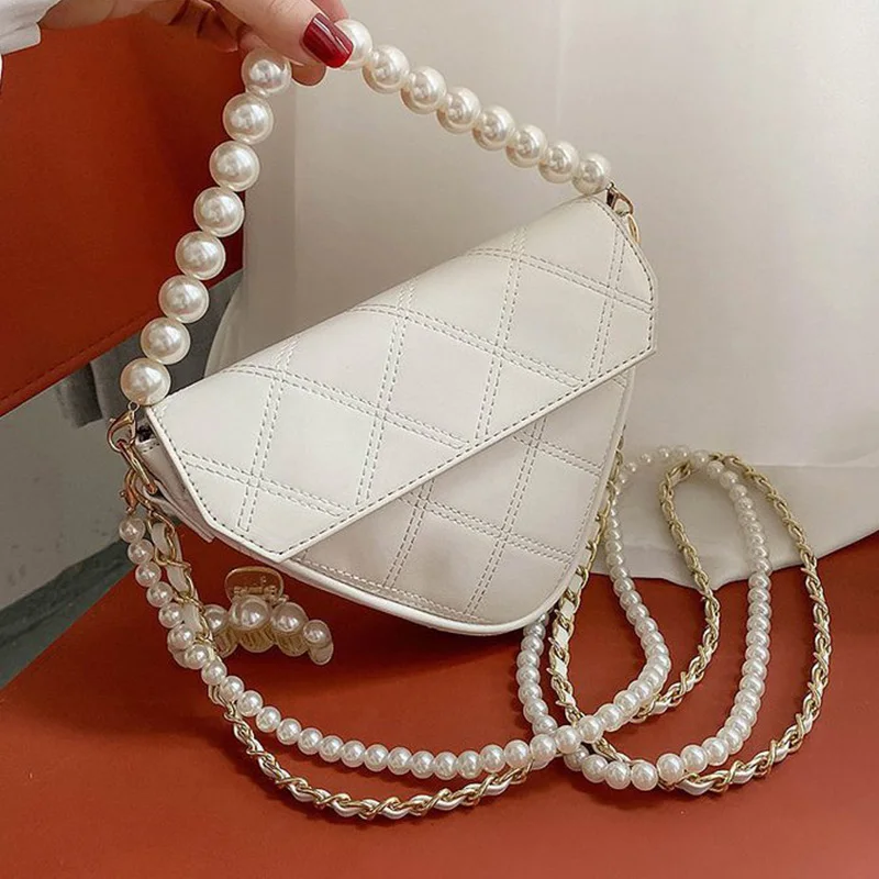 

Женская сумка через плечо, с треугольной цепочкой и жемчугом