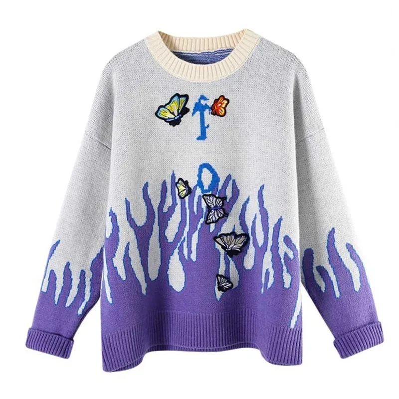 Flame Butterfly Embroidered Sweater Women's New Loose Lazy Pullover Autumn Winter Temperament Versatile Thickened Sweet | Женская