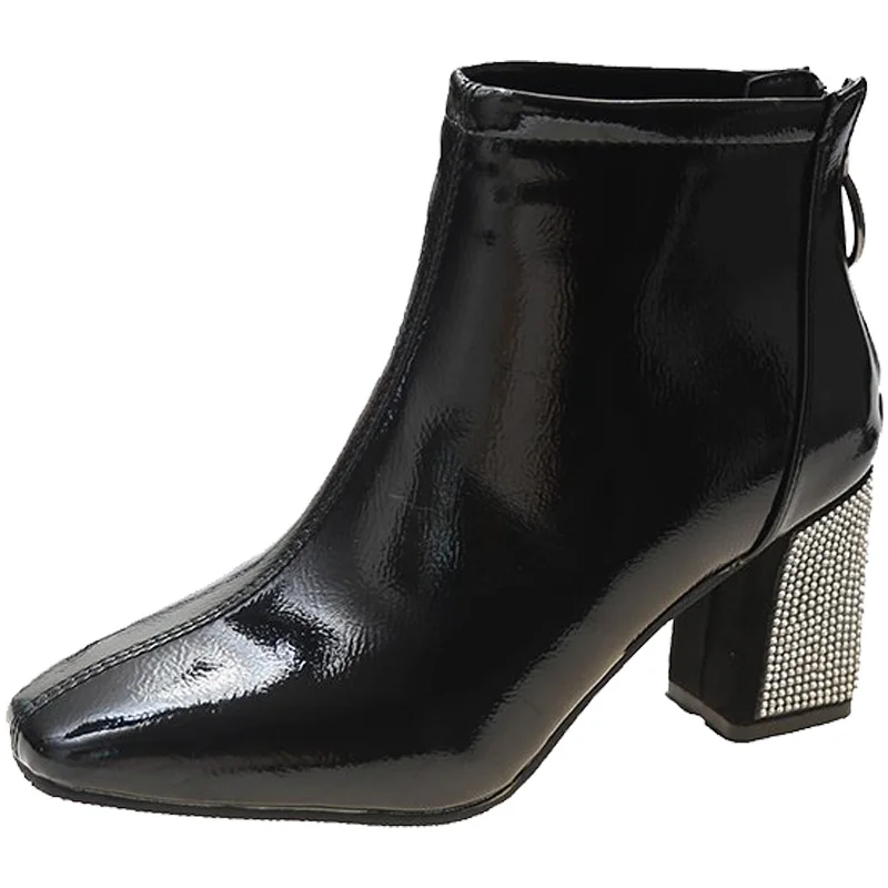 

Fashion boots women's autumn new mid-chunky heel high heel ankle boots all-matching back zipper sexy skinny boots