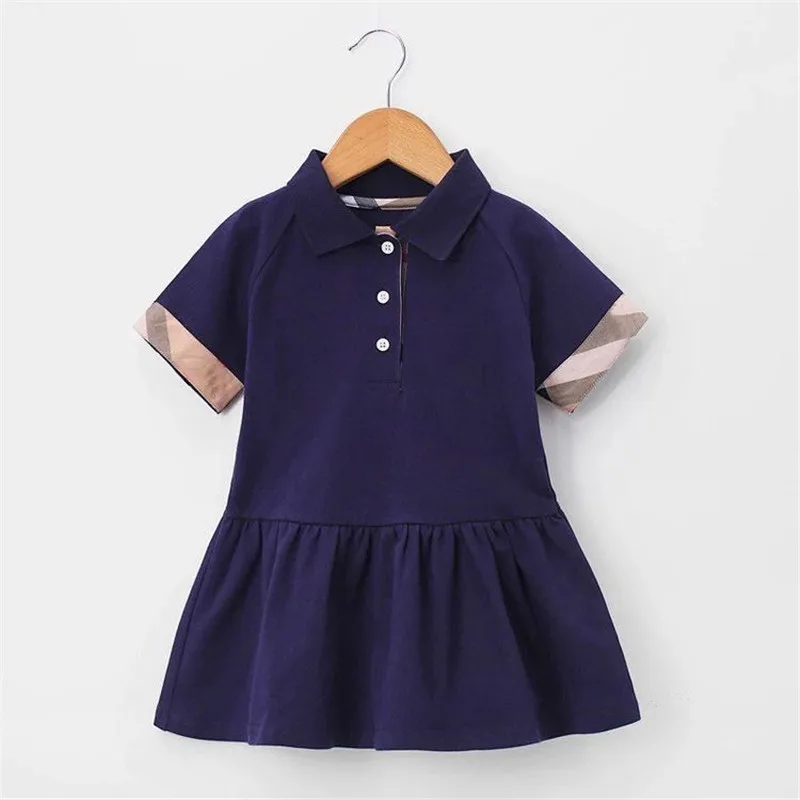 

Baby Girl Dress 2020 New Clothes Summer Brand Baby Girls Lapels Children Clothing England Style Cotton Straight Kids Dresses