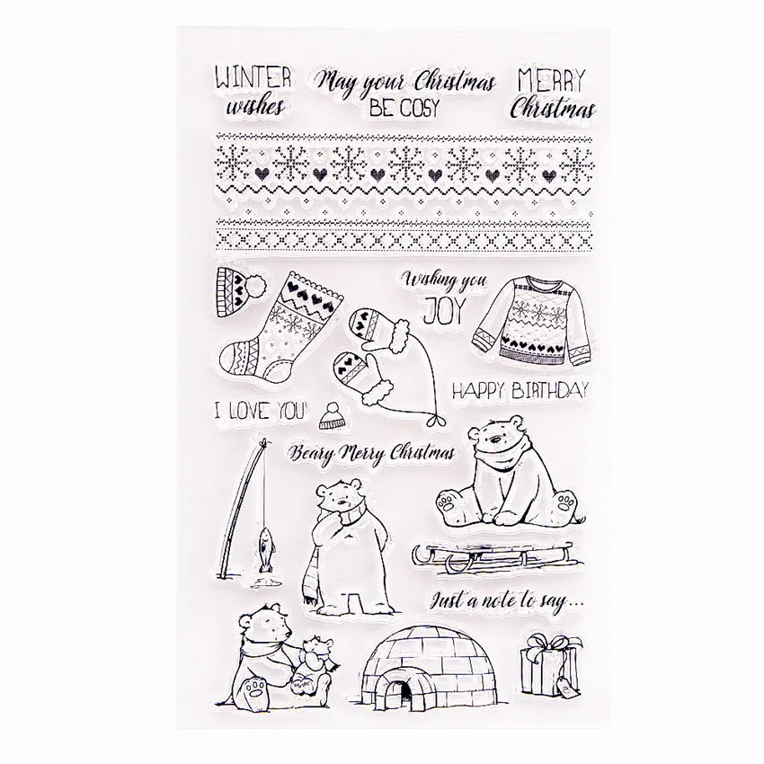 Силиконовые штампы белого медведя прозрачные 13x21 см | Дом и сад