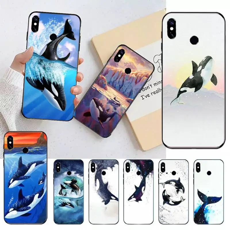 

Killer Whale Orca Watercolor Phone Case For Xiaomi Redmi note 7 8 9 t s 10 A pro lite funda shell coque cover