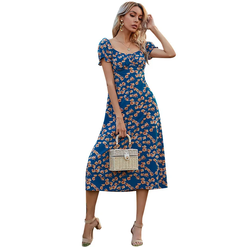 Женское пляжное платье с круглым вырезом длинное винтажное макси цветочным