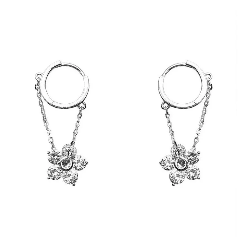 925 Sterling Tassel Zircon Flower Hoop Earring For Women Girls Party Wedding Jewelry Accessories eh1041 | Украшения и аксессуары