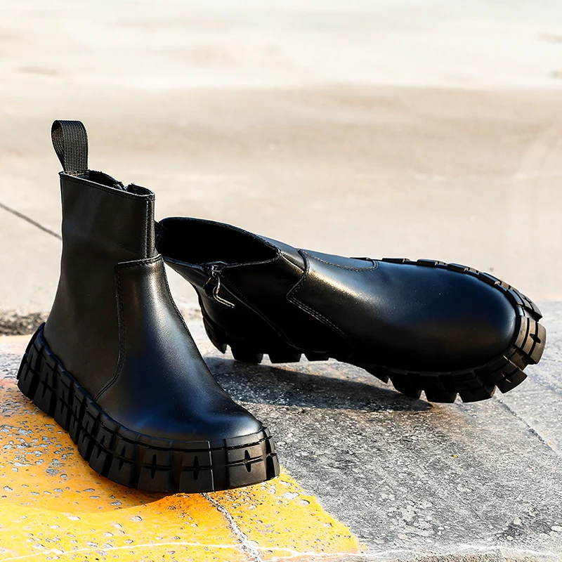 Мужские ботинки челси с высоким берцем Owen Seak черные кожаные кроссовки для