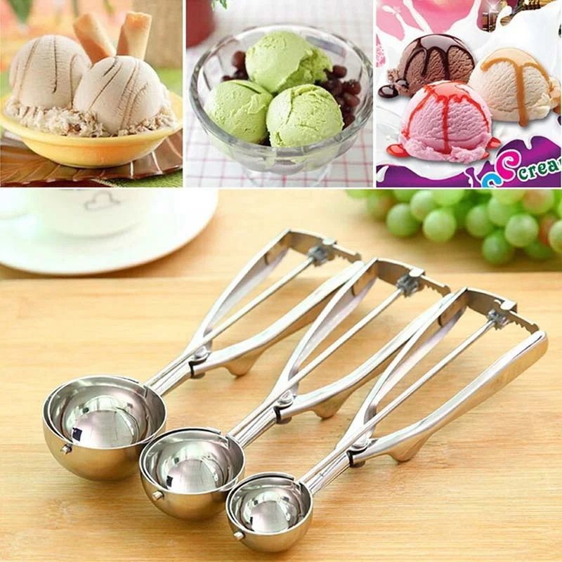 

Kitchen Accessories 4CM 5CM 6CM Ice Cream Mash Potato Fruit Scoop Stainless Steel Watermelon Spoon Spring Handle Kitchen Gadgets