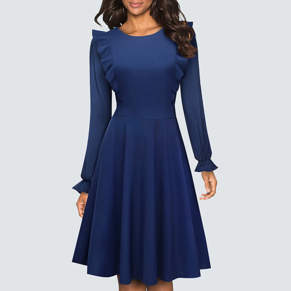 Осеннее короткое Элегантное повседневное вечернее платье с рюшами классическое