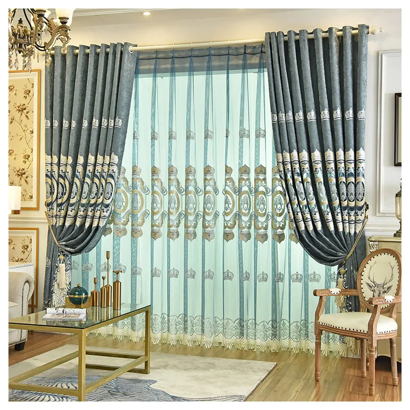 

European-style Luxury Embroidered Semi-shade Curtains for Living Dining Room Bedroom.