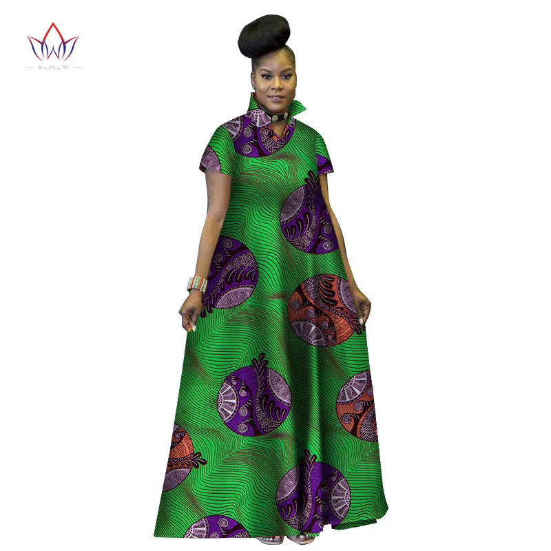 Африканское длинное бальное платье с принтом базеновое роскошное воротником