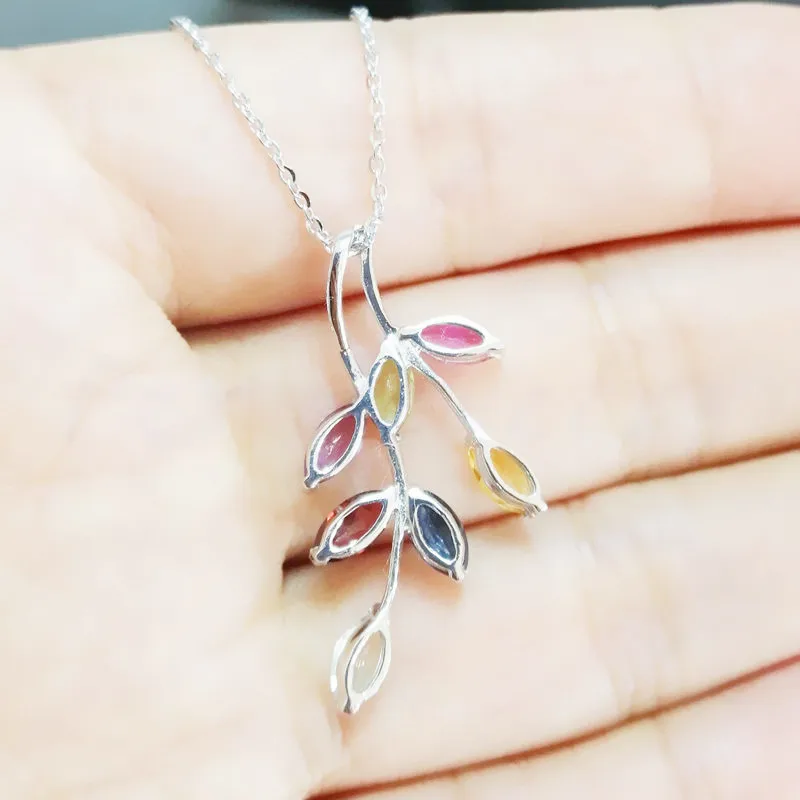 Ожерелье с подвеской в виде листьев драгоценного камня Бесплатная доставка