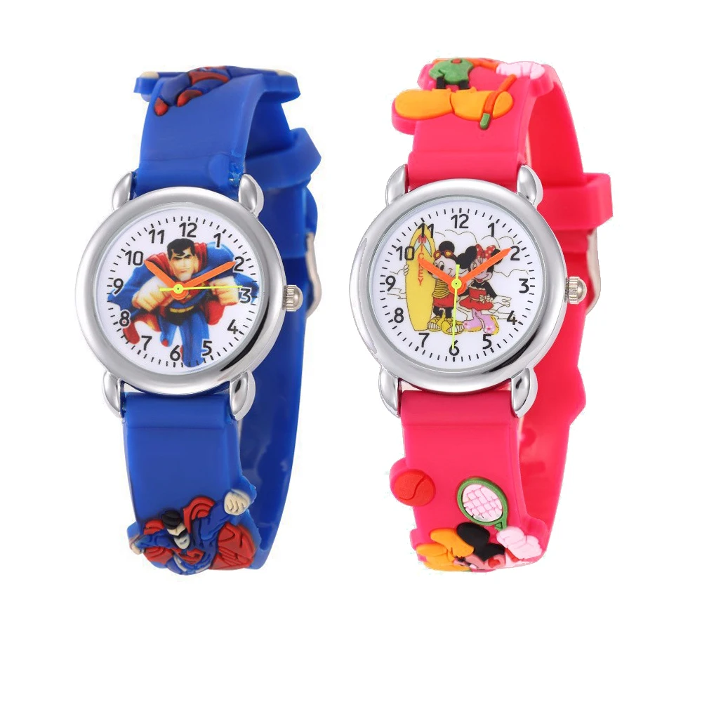 

Disney Mickey Mouse Spiderman Superman Cartoon-watch Children Watch Boy Cool 3D Rubber Strap Quartz-watch Clock Hour Gift Toy