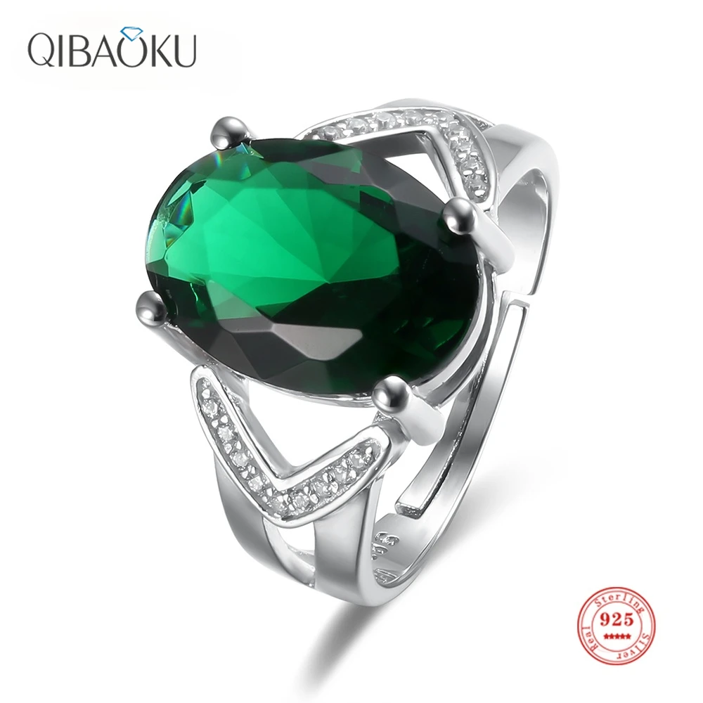 

Sterling Silver 925 Opening Ring Emerald Zircon Luxury Ring for Women Fine Jewelry Gift Noble Retro Temperament Rings