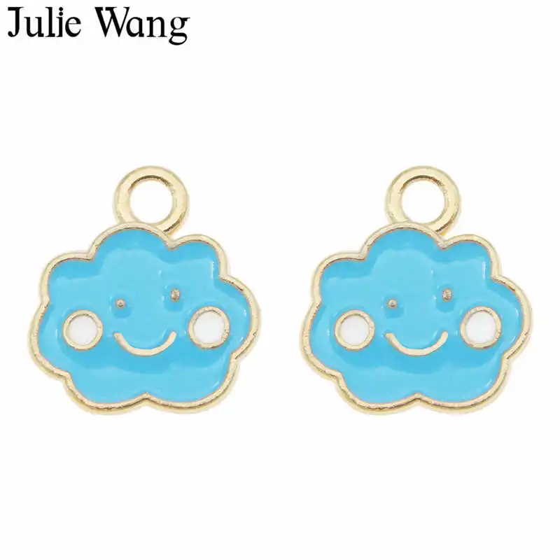 Julie Wang 12 шт. эмаль Мультяшные облака шарм улыбающиеся счастливые сплав золотой