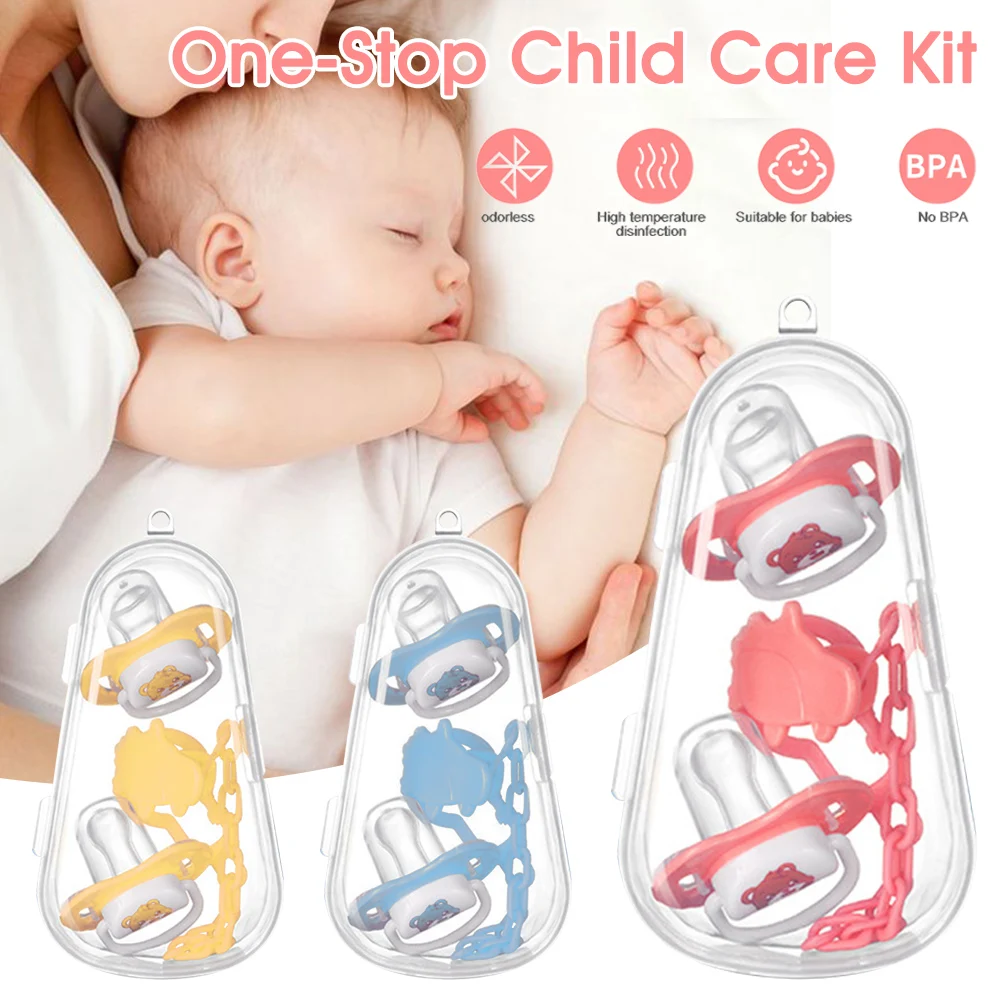 

Baby Pacifier Set Food Grade Silicone BPA Free Round and Flat Nipples for 0-3 Months and Up with Chain and Carrying Case Safe