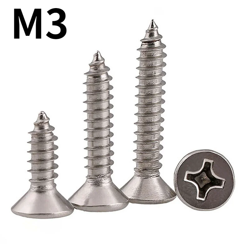 

304 Stainless Steel Cross Countersunk Head Tapping Screw 304 Phillips Flat Head Screw M3