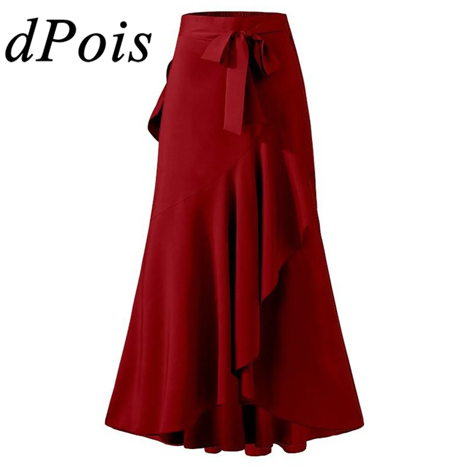 

Women Fashion Skirts Cascading Ruffle Solid High Waist Skirt Elastic Asymmetrical Hem Long Skirt Elegant Women Casual Wear